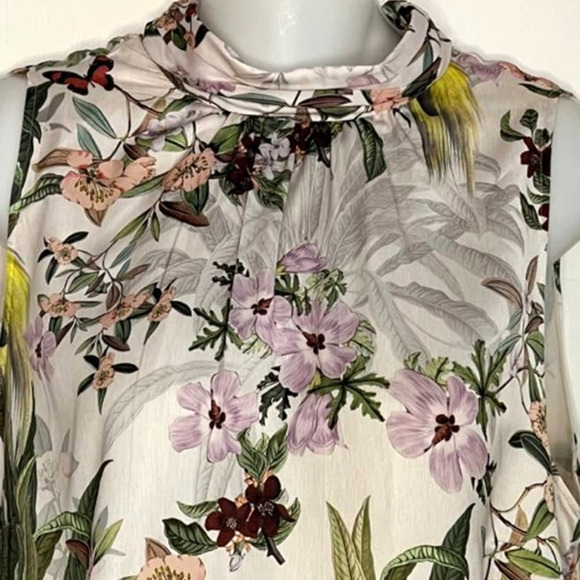 H & M BEAUTIFUL FLORAL & BIRD PRINT TIE BACK SHEATH DRESS SIZE MEDIUM - Picture 4 of 11